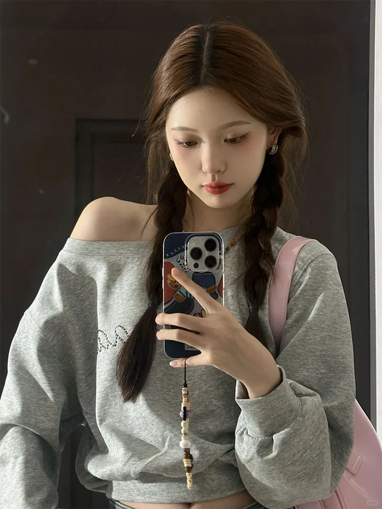 Sweatshirts Women'S No Hood Spliced Brown Yellow Pocket-Designed Gentle Girl Cerulean Green Lace Young Ruffled Grey Fiber Y2K