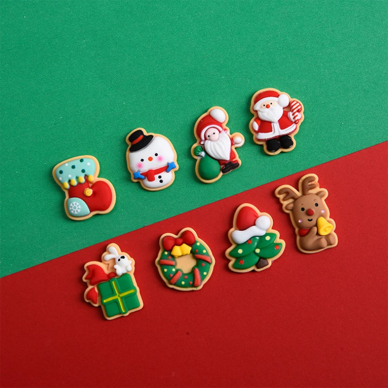 10pcs Resin Figurine Kawaii Santa Trees Snowman Gingerbread Man Flatbacks Christmas Diy Embellishments Kerst Knutselmaterialen