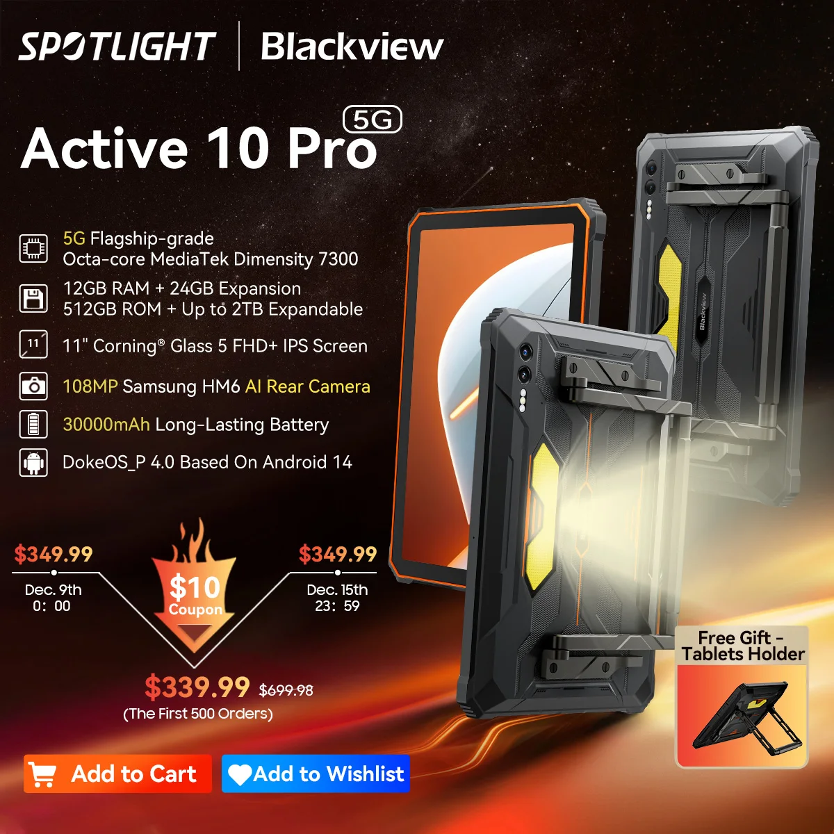 [World Premeire] Blackview Active 10 Pro Rugged Tablets 5G MTK 7300, 11