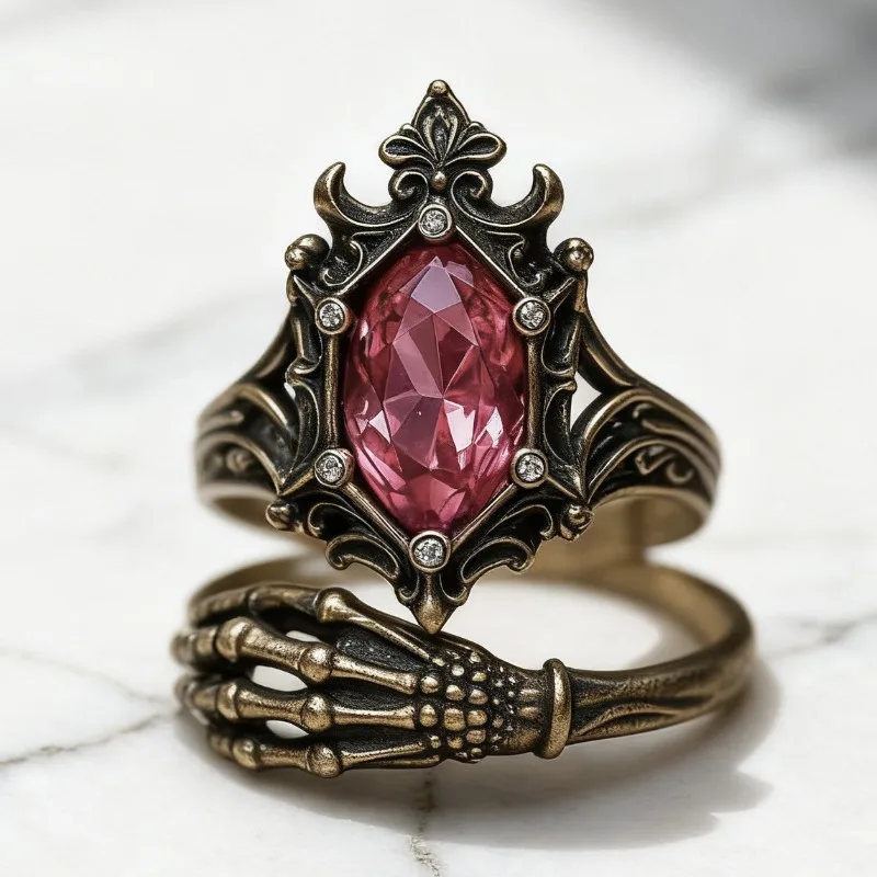 2026 New Environmentally Friendly Alloy Ring, Engraved Gemstone, Devil's Claw Creative Ring, Punk Style Jewelry