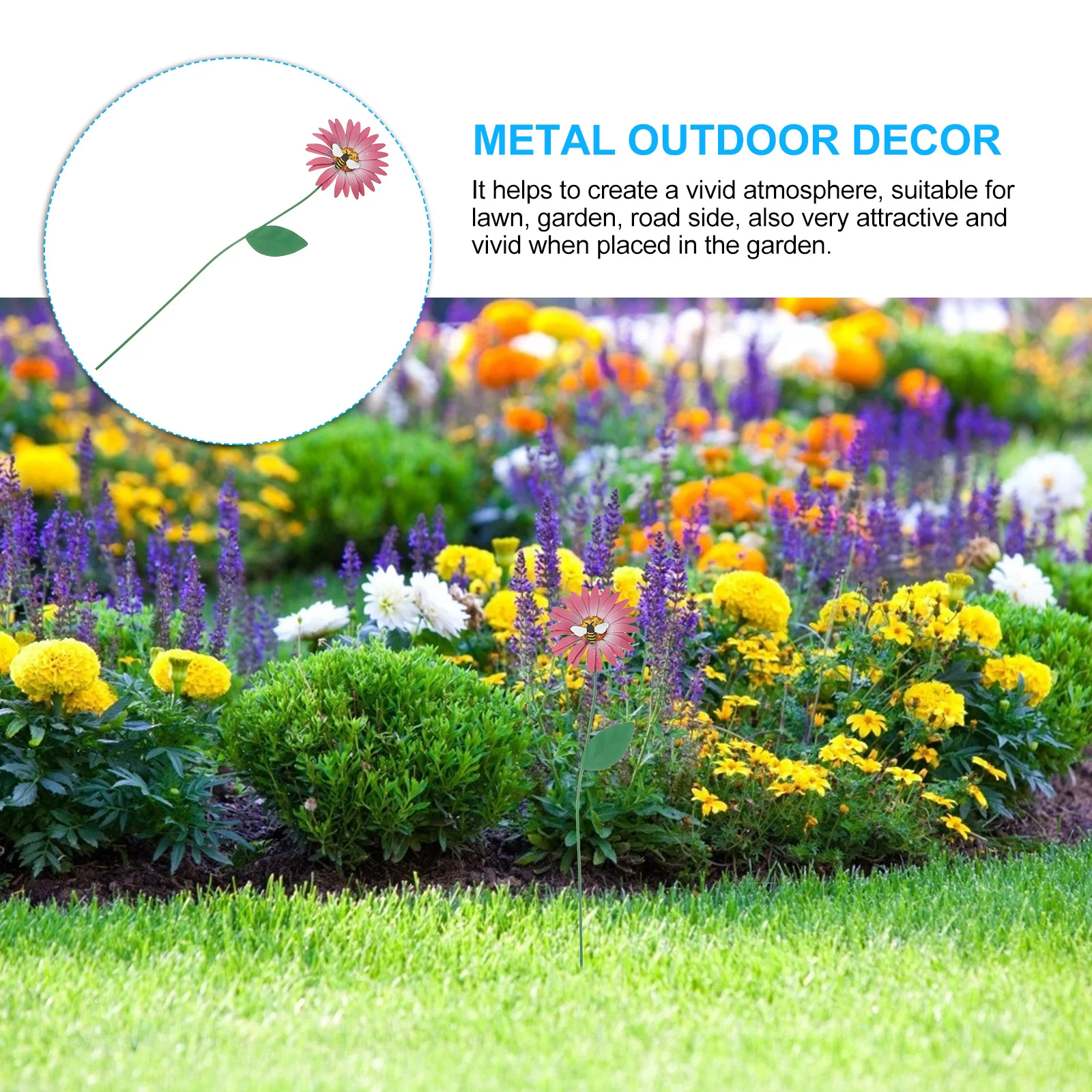 

Pink Sunflower Metal Decor 30cm Stable Garden Stake Lawn Flower shape nament Outdoor Plant Decorations Yard Insert