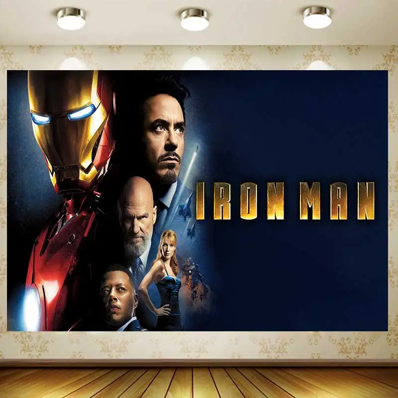 Iron Man Photography Background Children's Birthday Party Decoration Boy Hero Series Cartoon Anime Banner Vinyl Polyester Fabric