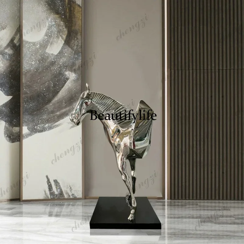 D80 Hotel lobby FRP electroplating horse sculpture crafts villa hall floor-to-ceiling ornament decoration