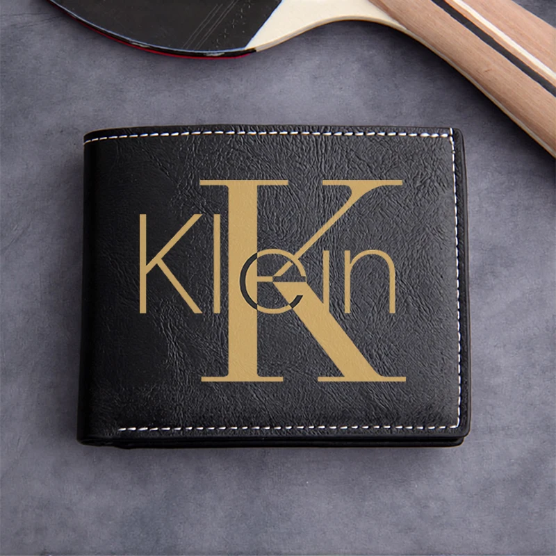Klein Logo Embossed PU Leather Wallet Minimalist Design Lightweight Durable Men's Compact Business Style