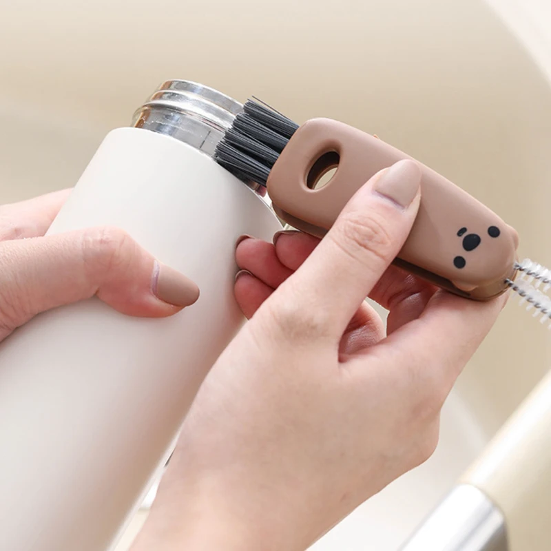 Household Cartoon Style Three-In-One Cleaning Cup Lid Brush Thermos Cup Lid Gap Cleaning Brush Baby Bottle Nipple Cleaning Brush