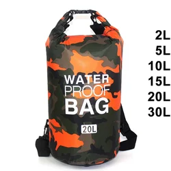 Bolsa de natación impermeable de 30l, saco seco de camuflaje de colores, almacenamiento de kayak, pesca, Rafting, 2L, 5L, 10L, 15L, 20L