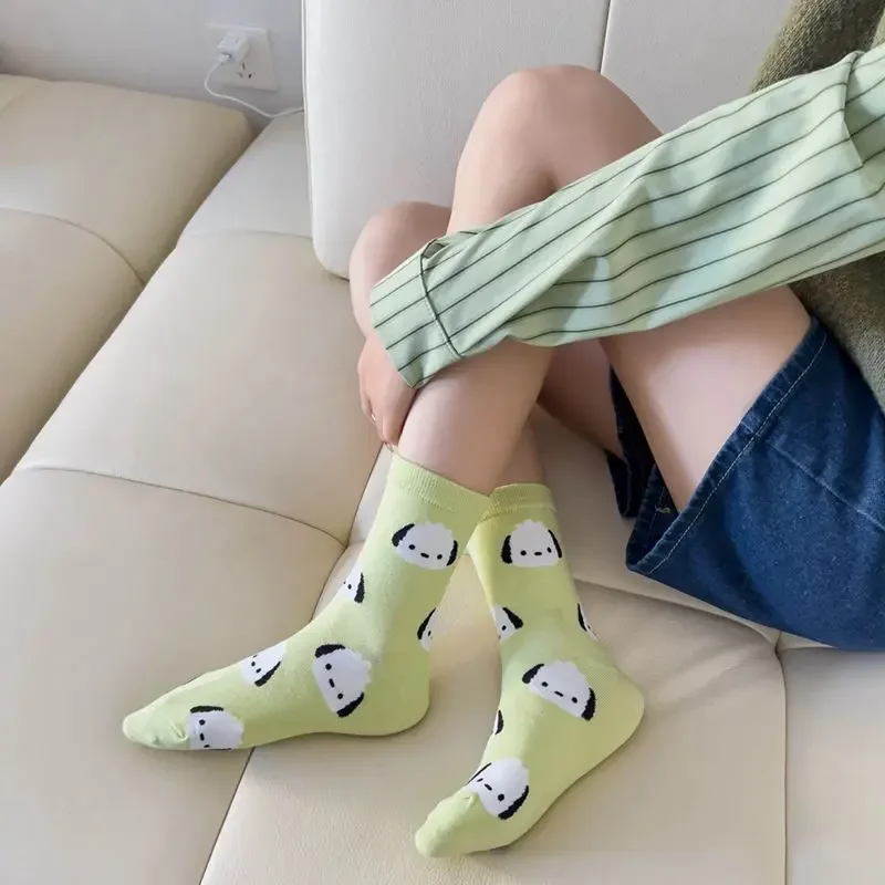 Cartoon Girls Short Socks Puppy Print Socks Cartoon Cotton Medium Tube Women's Sock Cute Puppy Casual Socks One Size Long Sock