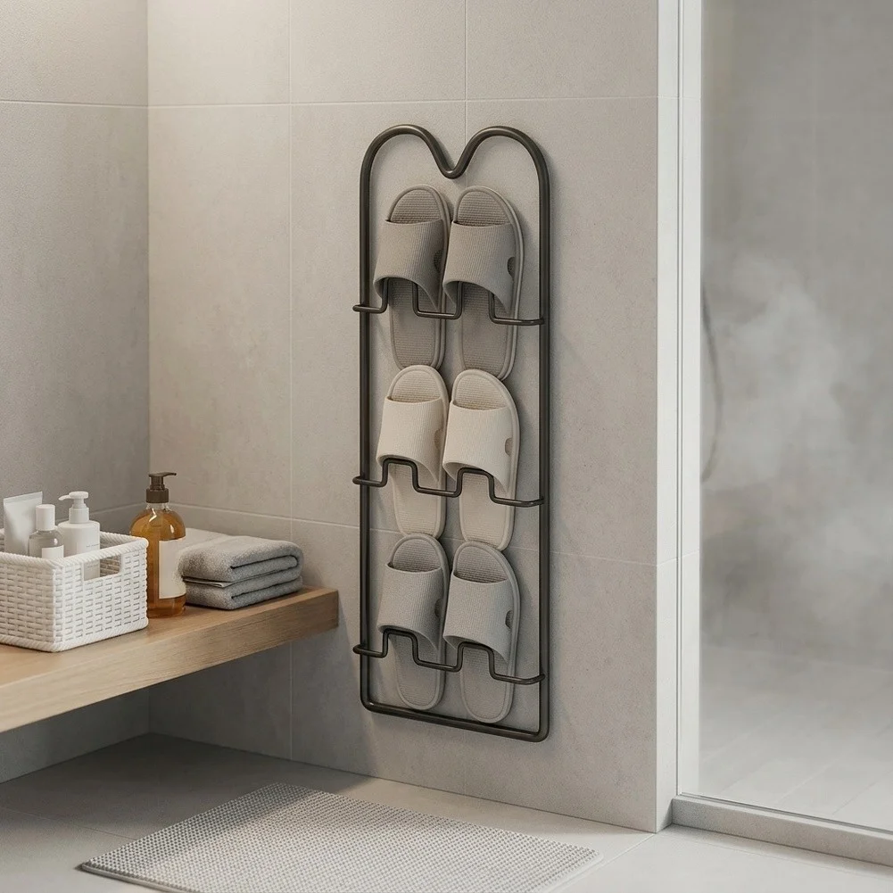 Ultra for slim 5cm Wall Mounted Shoe Rack for Slippers 3 Tier Vertical Storage Optimized for Blank Bathroom Wall Utilization