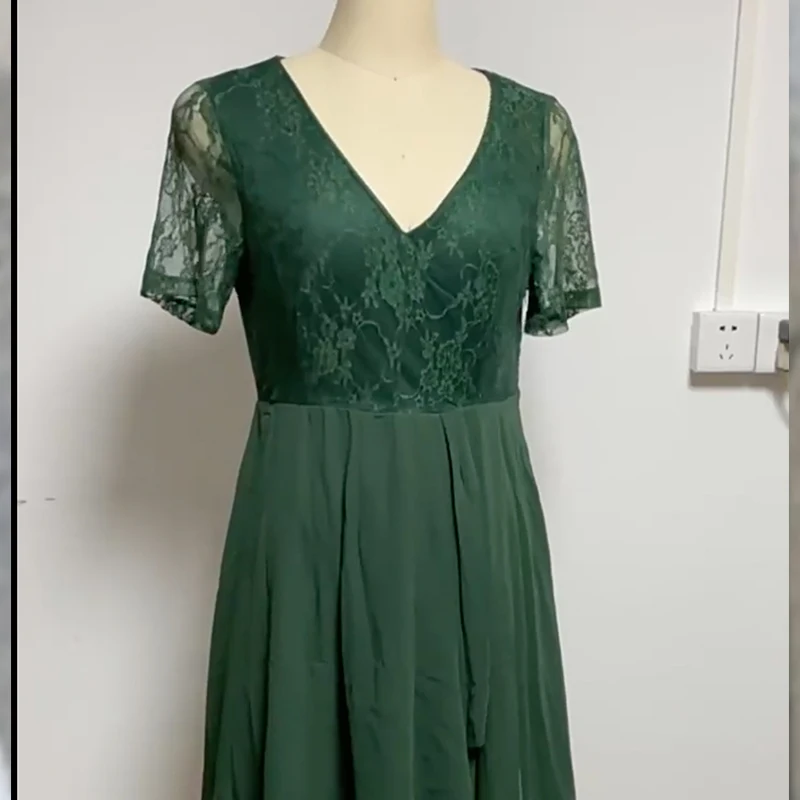 Blu Verde Abiti Prendisole Abito estivo da donna Elegante abito da festa Scollo a V Manica corta Abiti da sera in chiffon di pizzo Плаusе