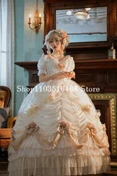 Fantasy Lolita Prom Evening Dress Khaki Princess Puffy Corset Tie Floral Embroidery Women's Party Dresses Vestidos De Fiesta