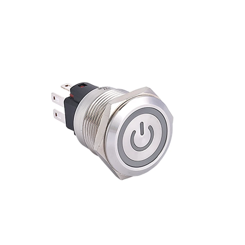 ELEWIND  22mm metal Stainless steel 1NO1NC momentary latching push button switch illuminated power symbol PM225F-11ET/S