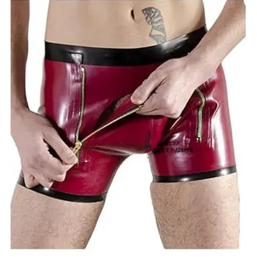 100%  Latex Rubber Men Hip Tight Shorts Sexy Boxer Shorts Zipper