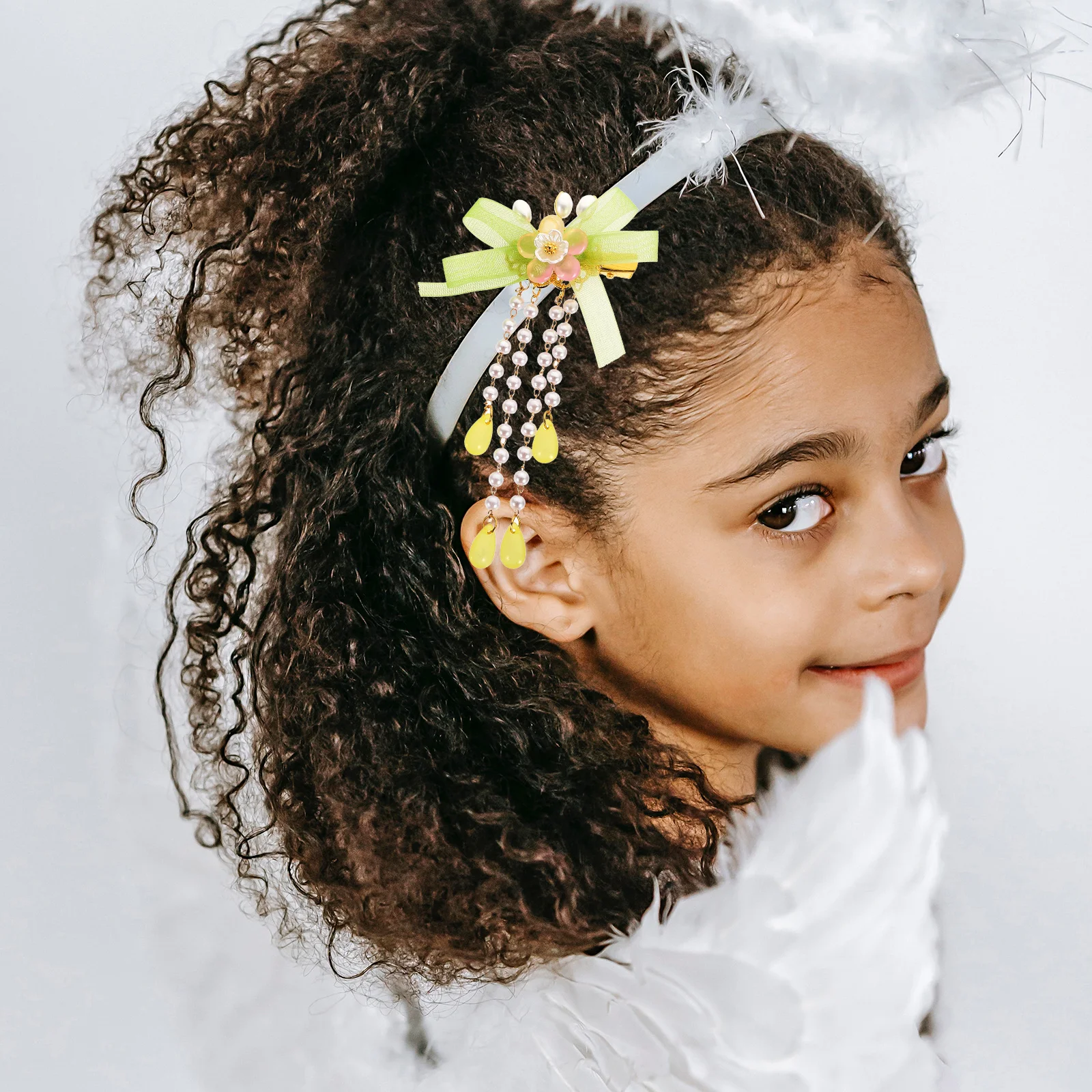 

2 Pcs Flower Hair Accessories Clips Barrette with Tassels Barrettes for Little Girls The Flowers Alloy Child
