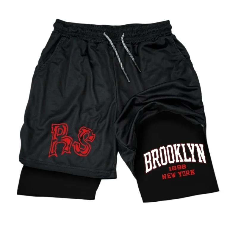 Athletic Activewear Summer Men Boxing Sports Square Short Fitness Running Breathable 2-in-1 Double-layer Phone Pocket Towel Loop