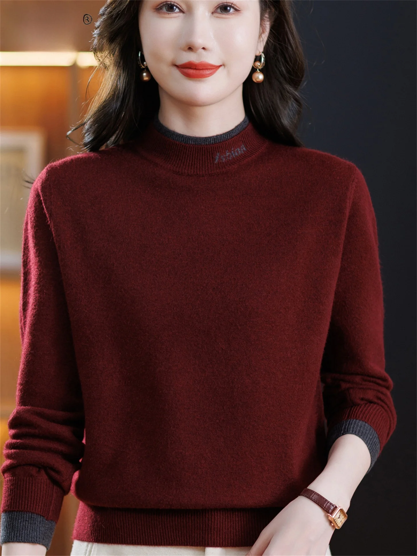 

Loose Knitted Woolen Base irt Casual f High Collar Mommy Sle Autumn Winter New Faion for Middle-Aged And ly Women