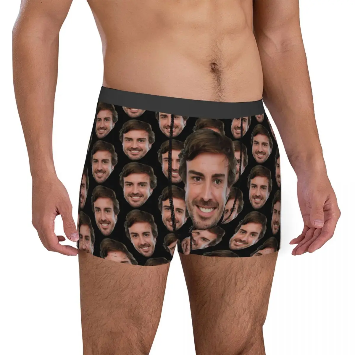 Men\'s Fernando Alonso Funny Face Boxer Shorts Panties Mid Waist Underwear Male Novelty S-XXL Underpants