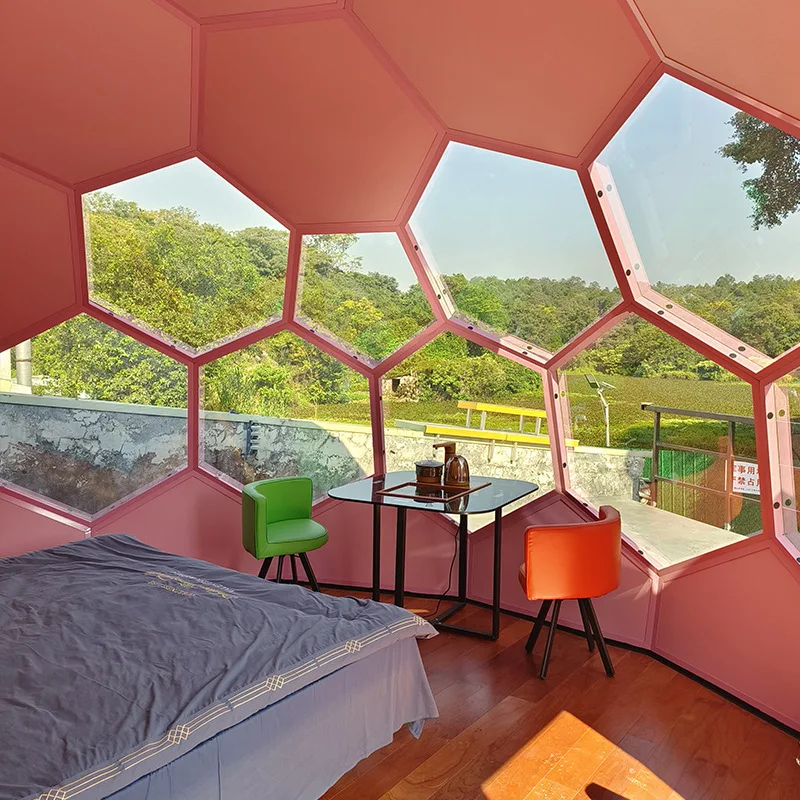 ความต้านทานหิมะกลางแจ้ง Camping กรอบอลูมิเนียมหกเหลี่ยมฤดูหนาว Igloo House โรงแรมรีสอร์ท Custom Geodesic แก้วโดมเต็นท์