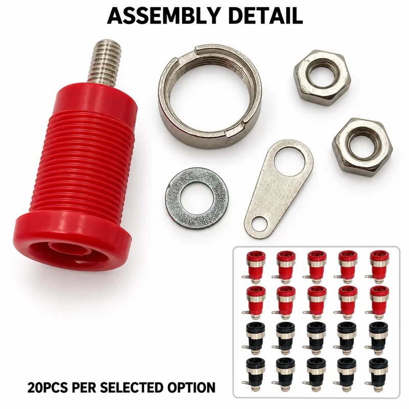 20PCS Color Option Banana Jacks, 4mm Female Panel Sockets with Insulated Bodies and Terminal Style Choices for DIY Wiring