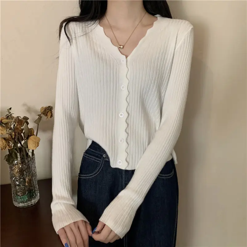 Autumn New Stripe Jacket Cardigan Women Single Breasted V-neck Cardigans for Woman Solid Color Soft Long Sleeve Sweater Mujer