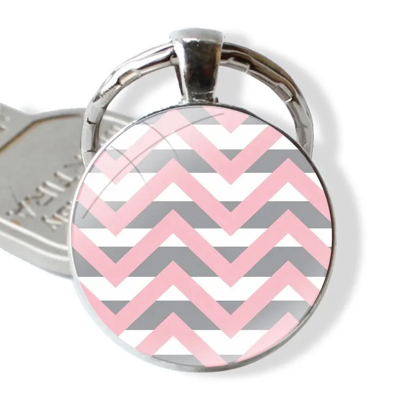 Yellow Zigzags Streak stripes Keychain Glass Cabochon Metal Pendant Classic Men's Women's Keyring