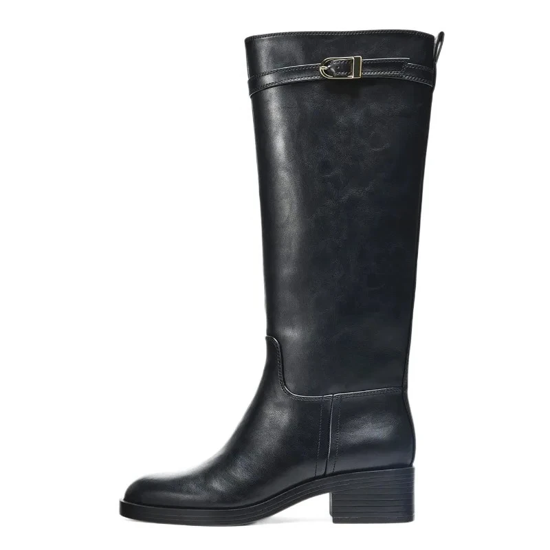 

Designer Black Knee High Boots for Women Autumn Winter Comfort Chunky Heel Knight Boots Fashion Belt Buckle Design Long Boots