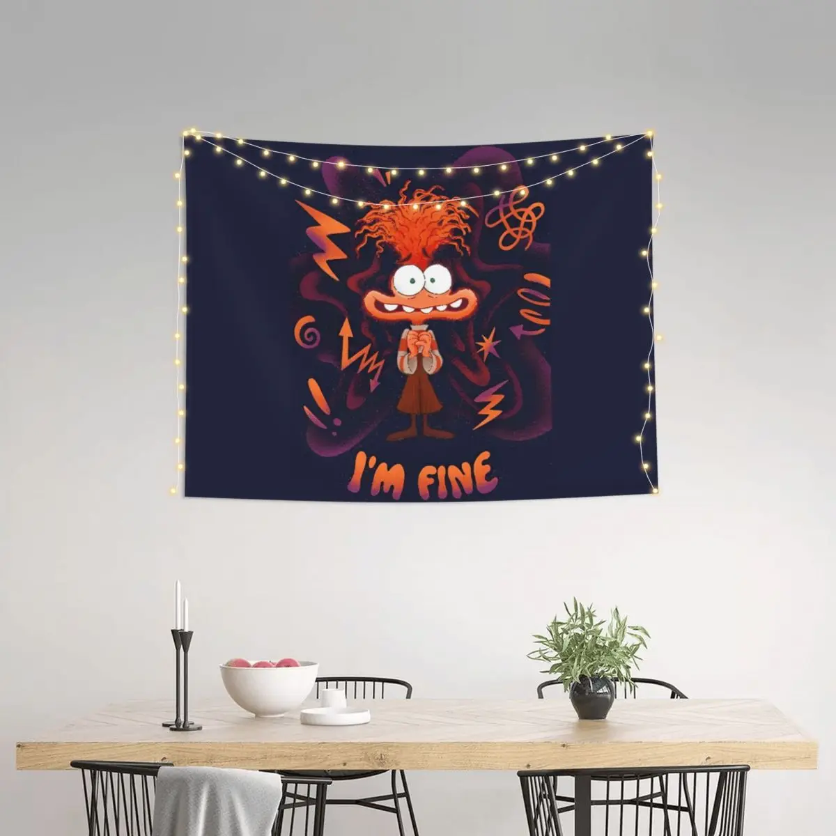 Inside Out 2 Anxious I'm Fine Cartoon Wall Tapestry Aesthetic Tapestries Poster for Dorm Room Wall Hanging Decor