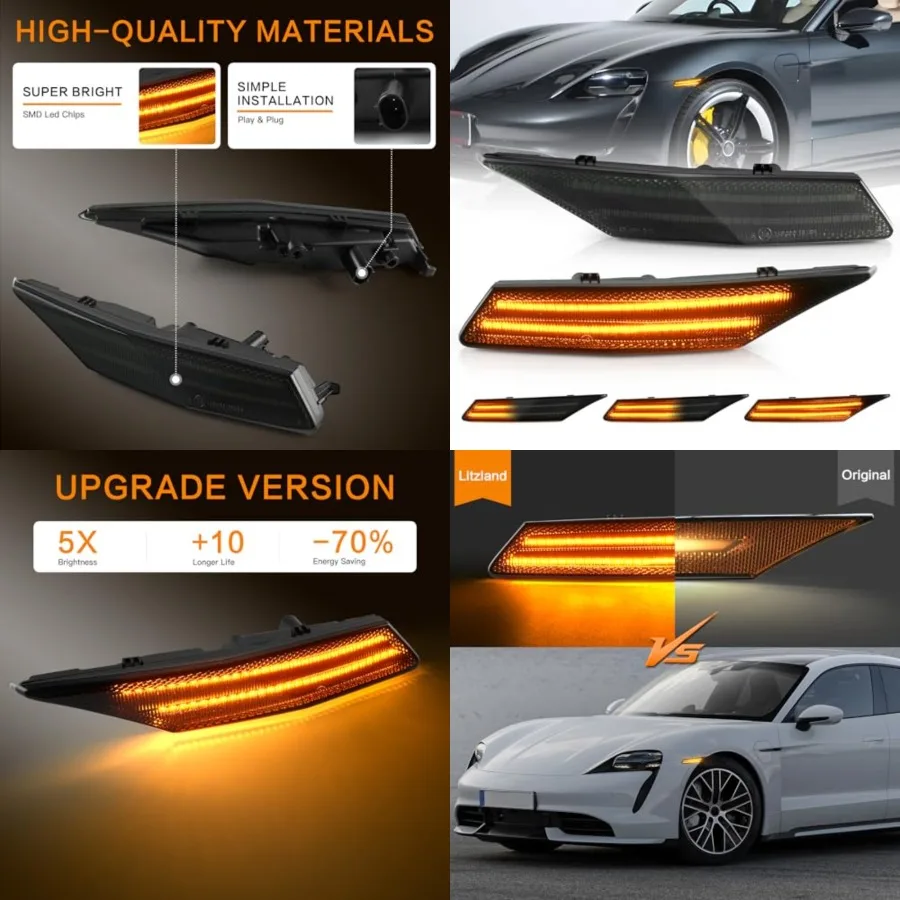 

LED Side Marker Lights Sequential Amber Compatible with Porsche Taycan Sedan 2020-up Front Bumper LED Turn Signal Indicator Bli