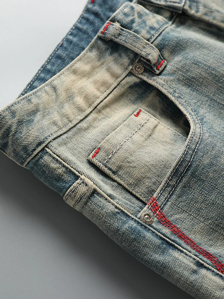 

Американские джинсы в стиле ретро, мужские повседневные ностальгические длинные брюки с рваными дырками в американском стиле, новинка 2025 года, маленькие ностальгические длинные брюки