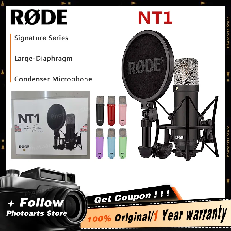 RODE NT1 Signature Series Large-Diaphragm Condenser Studio Video Microphone with Shock Mount XLR Cable for Recording Streaming