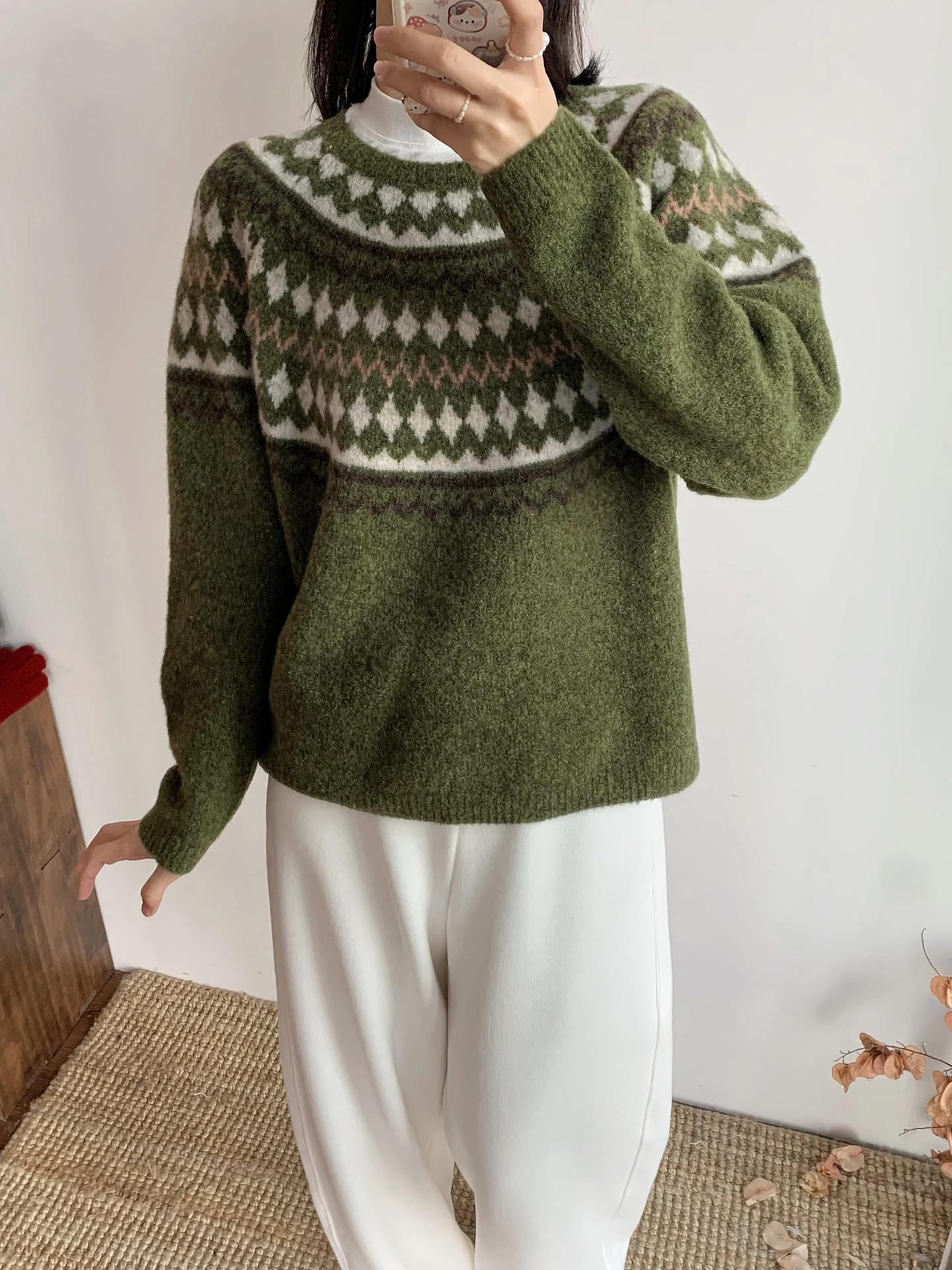 

Cisas Wool Knitted round Ne Sweater Women's Autumn Winter Soft Cozy Fair Isle Motif Top Commute Sle Loose Fit Knitwear