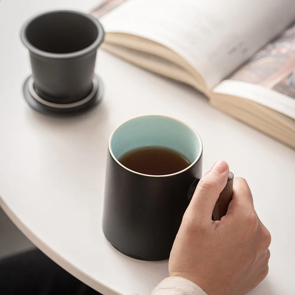

Ceramic Teacup Wooden Handle Tea Strainer Filter Large Capacity Sophisticated Elegant Mug for Gifting Household Office Tea