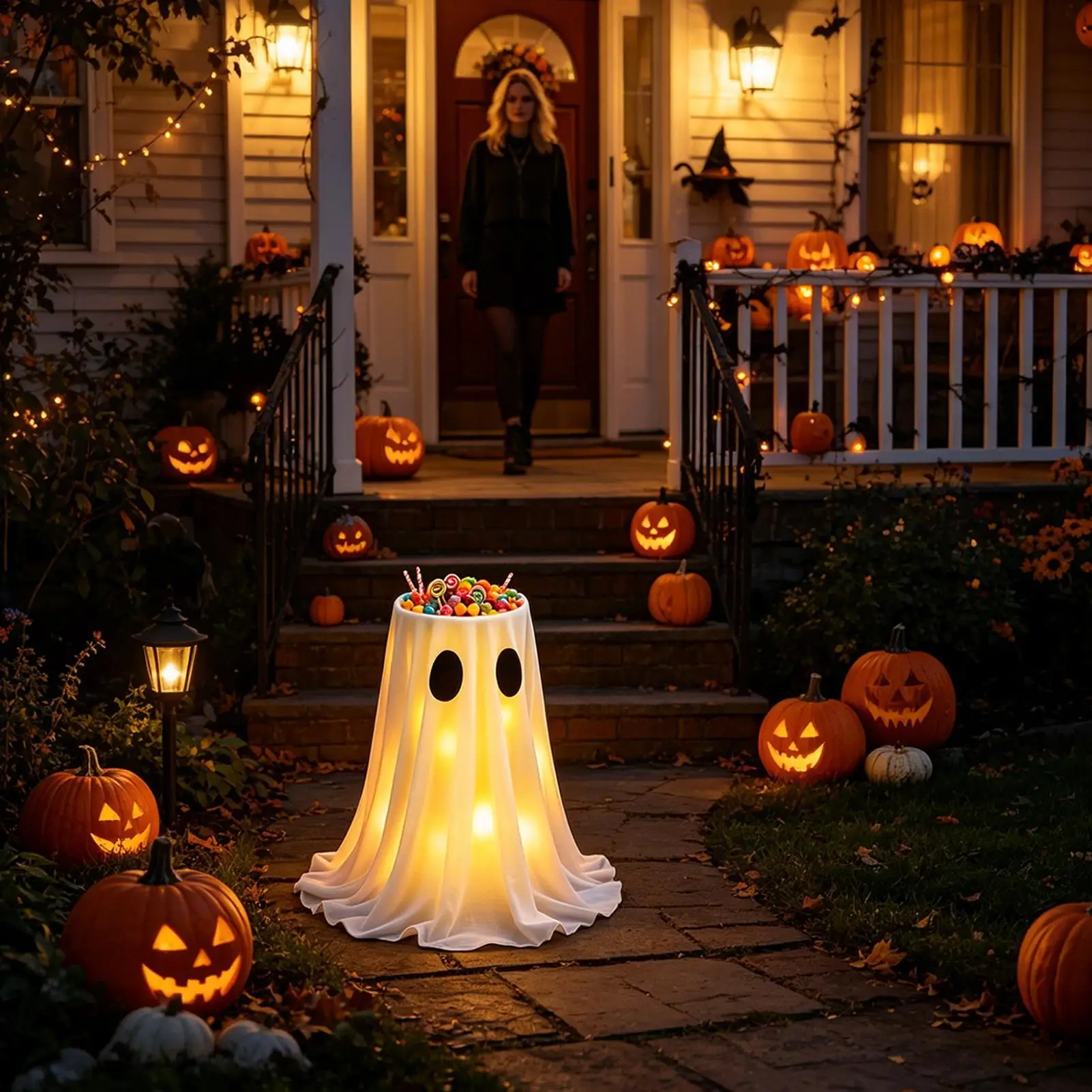 Halloween Ghost Decorations Outdoor Spooky 8 Mode LED Lights Standing Decoration Standing Ghosts Halloween Candy Holder For
