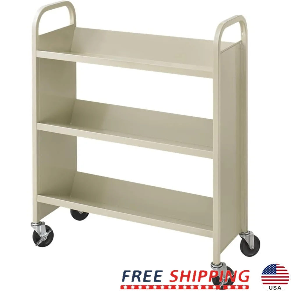 

Heavy Duty Single Sided Book Cart 6 Shelf Rolling Library Organizer Mobile with Locking Casters and Slanted Shelves