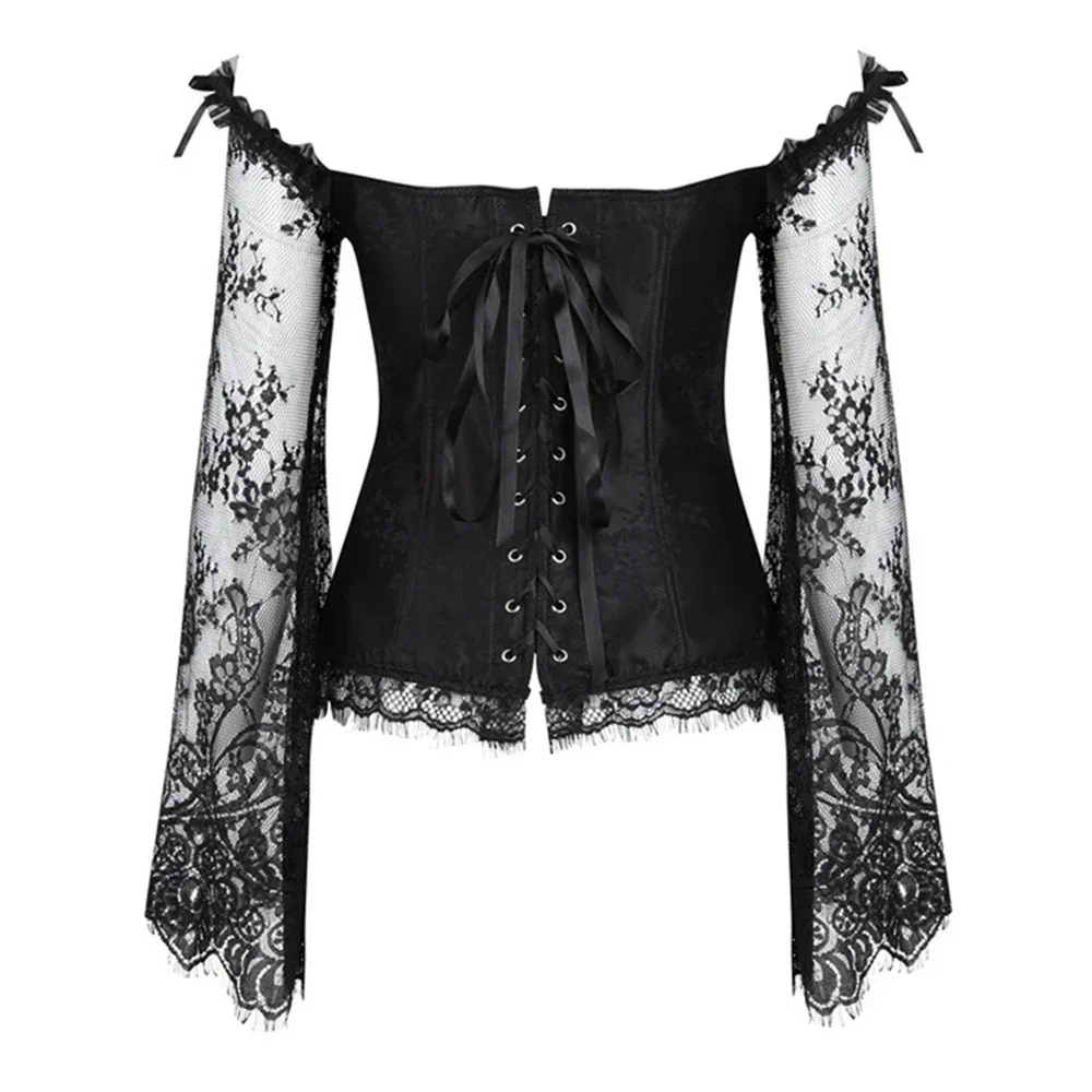 Corset Tops for Women Sexy Lace Off Shoulder Sleeves Vintage Style Fashion Victorian Retro Burlesque Overbust Bustier Vest