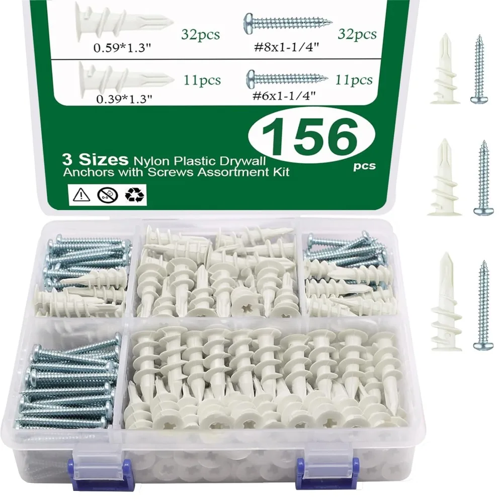 156/166/200/260/310pcs Gypsum Board Screw-in Spiral Expansion Tube Set Nylon Expansion Tube with Screws Box Drywall Steel Screws