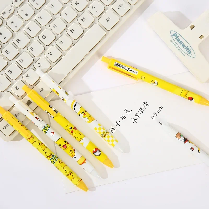 Pokemon Pikachu Roller Ball Pen Cartoon Anime Cute Push Action Pen Students Stationery Learning Office Supplies Holiday Gifts