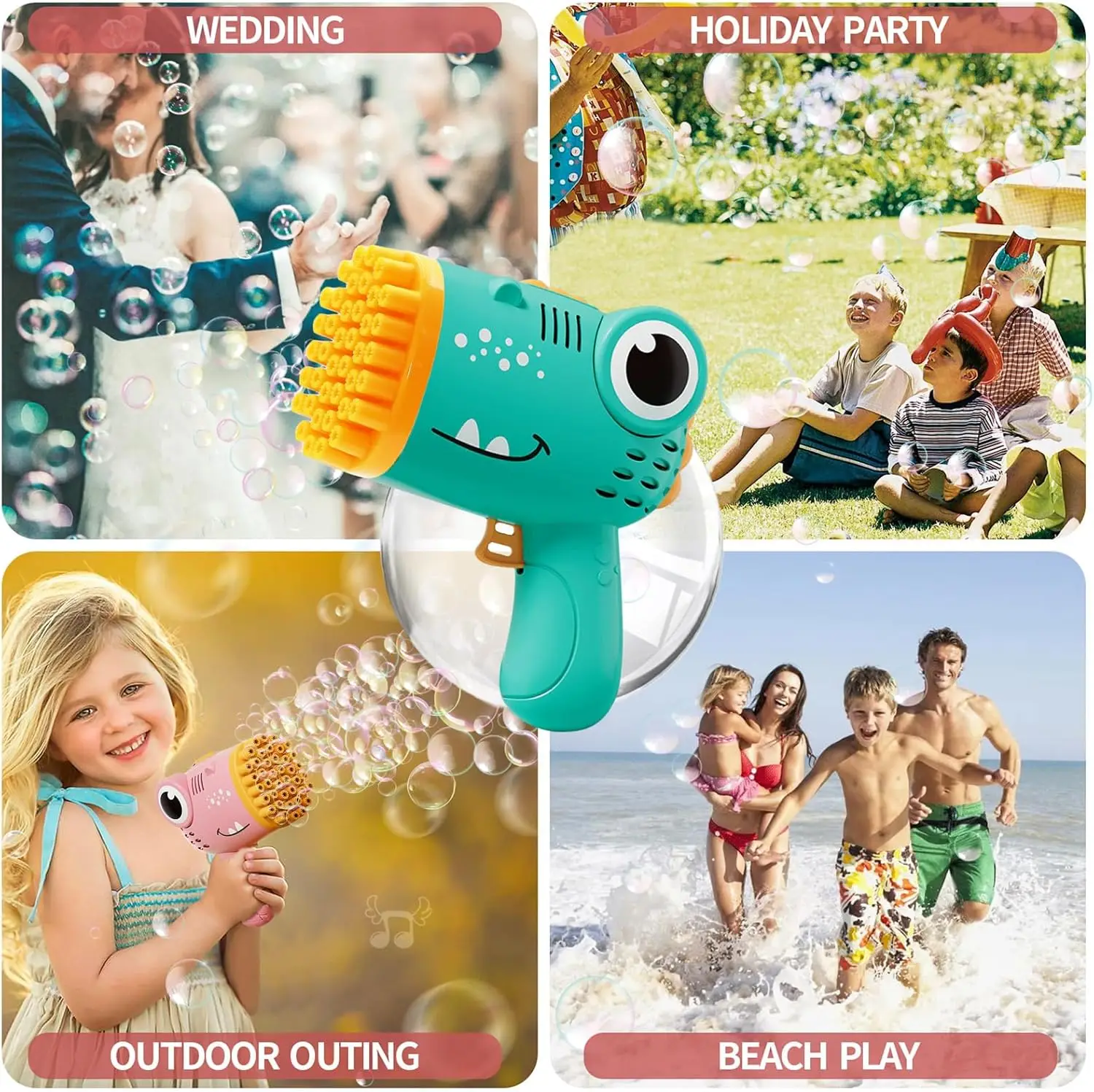 Macchina per bolle portatile con pistola per bolle di dinosauro a 40 fori, pistola per bolle elettrica Giochi per feste all'aperto Giocattolo nuovo (senza bolle d'acqua)