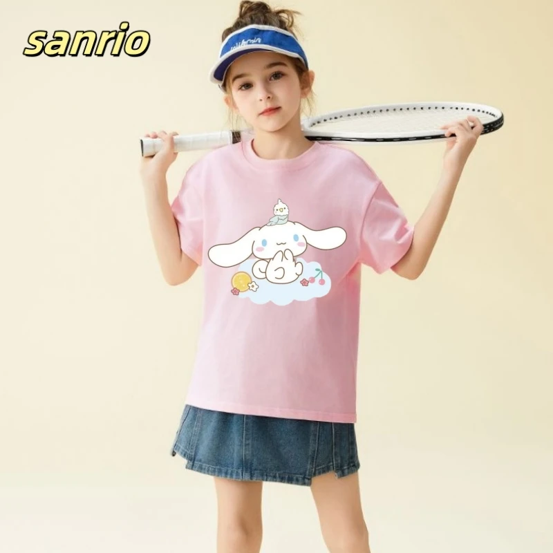 

Sanrion Summer Baby Girls 100% Cotton Clothes Kid Hello Kitty Printed Short Sleeve T-shirts Children Girls Cartoon Top Outfits