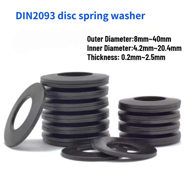 DIN2093 Compression Spring Gasket 50CrVA Material Black Disc Spring Outer Diameter 8/10/12.5/14/16/18/20/22.5/25/28/31.5-50mm