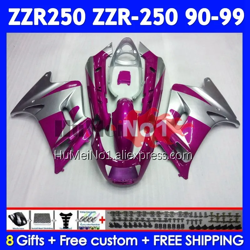 Bodys For KAWASAKI NINJA ZZR 250 ZZR-250 241No.189 ZZR250 1990 1991 1992 1993 1994 1995 1996 1997 1998 1999 Fairing Silver Pink