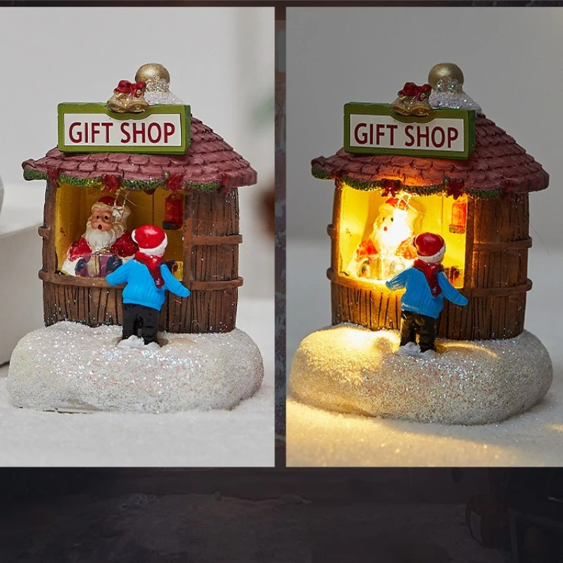Glowing Resin Old Man Shop House Figurine, LED Christmas Village Cottage Ornament, Miniature Store Scene for Holiday Tabletop