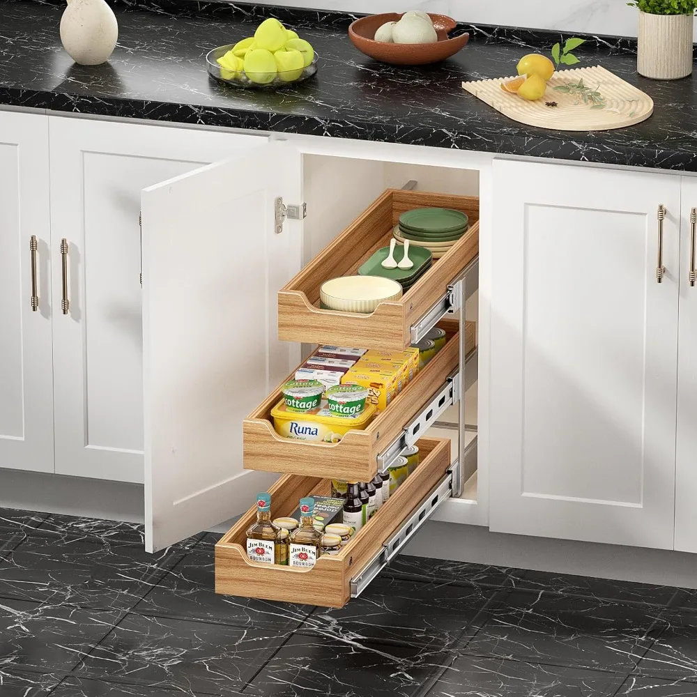 منظم درج منزلق عالي التحمل، 9 عريض × 21 عميق، رف خشبي لتخزين الخزانة، حل سحب الخزانة الأساسية