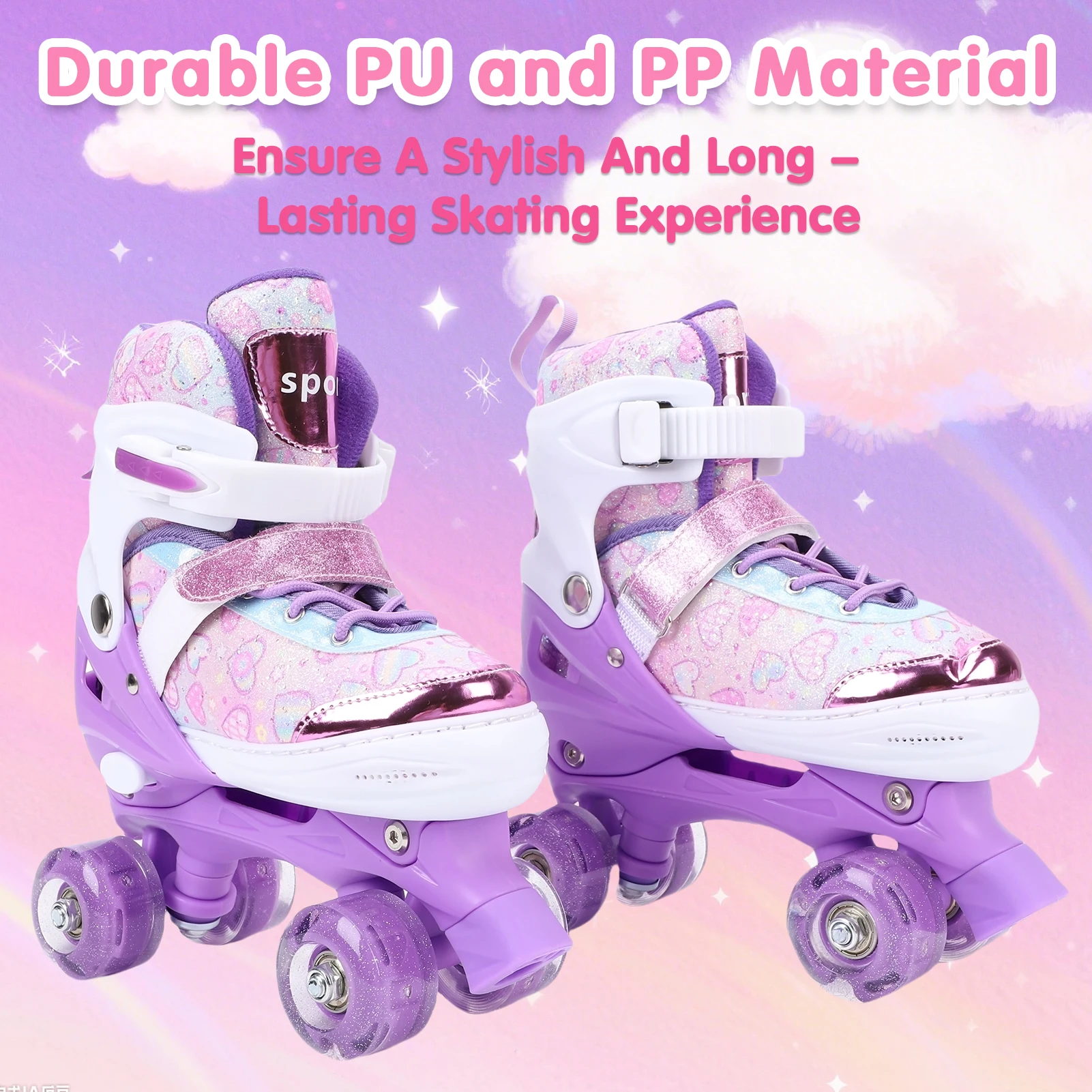 

Roller Skates for Girls Ages 6-12 4 Size Adjustable Flashing Wheel ABEC Bearing Triple Protection for Outdoor Indoor