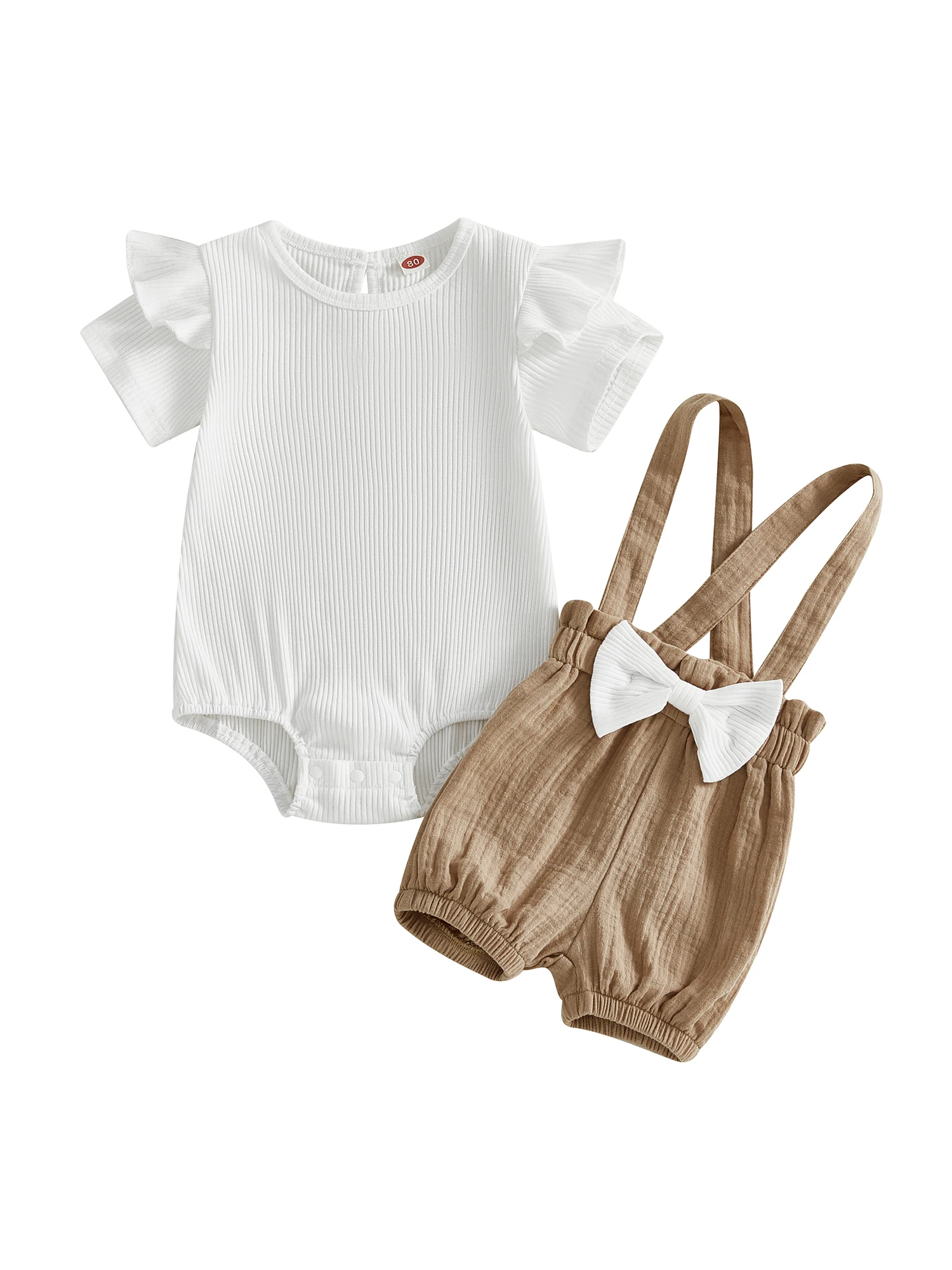 

Очаровательные летние наряды для маленьких девочек с однотонным комбинезоном с короткими рукавами и брюками на подтяжках с декором бантом — комбинезон из двух предметов