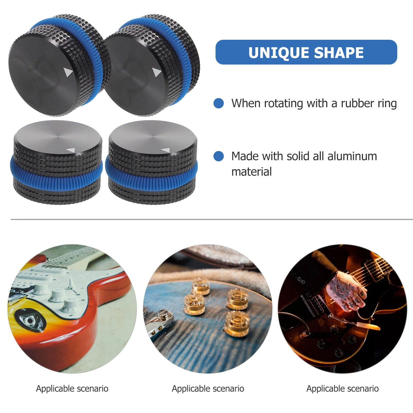 

4 Pcs Solid Aluminum Guitar Volume Control Knob Caps Rubber Bass Potentiometer Replacement Musical Instrument Parts
