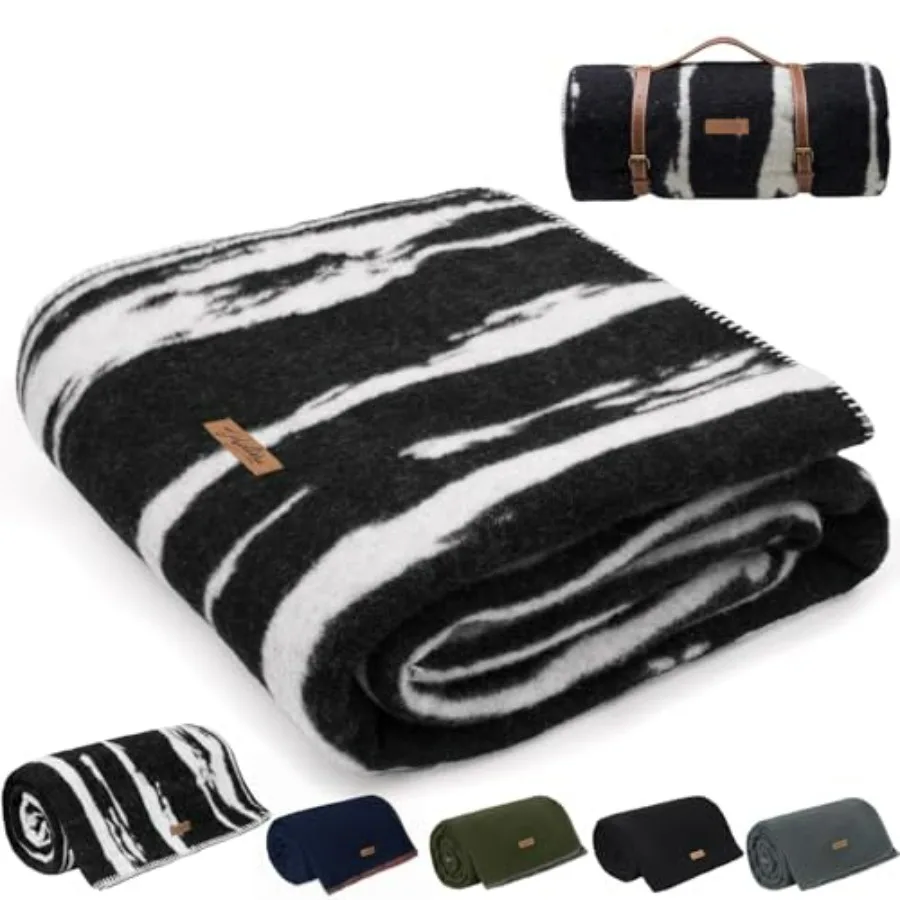 Military wool blanket for camping, outdoors, sporting events, survival kits: 100 wool, 62 x 86, warm, thick, washable, black an