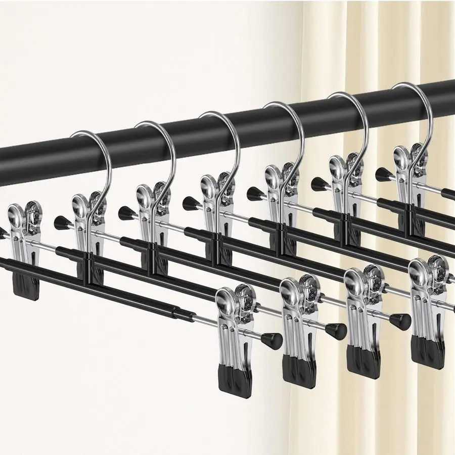 

Pants Hangers with Clips 30Pack, 12Inch Adjustable Skirt Hangers for Women, Space Saving NonSlip Hangers for Shorts, Jeans, Coat