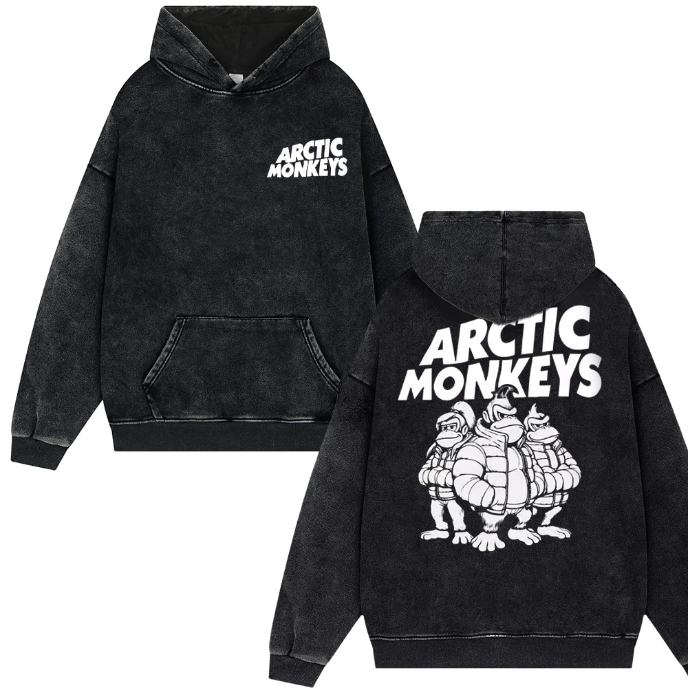 Retro Rock Arctic Monkeys Tour Music Album Vintage Washed Hoodies Men Oversize Pullover Y2k Hip Hop Sweatshirt Trend Streetwear