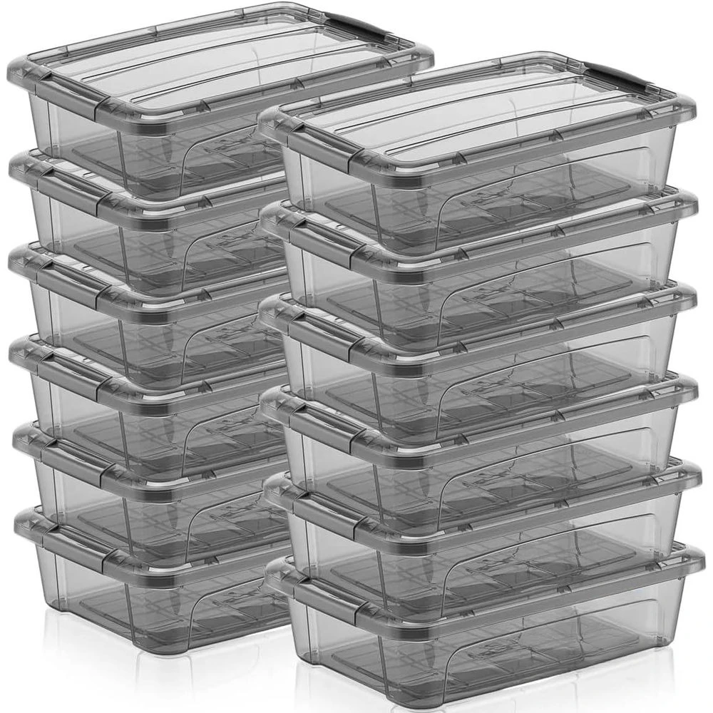 

Set of 12 - 3 Quart Tinted Storage Containers with Lids, Compact and Stackable, European Quality (8 x 6 x 3)