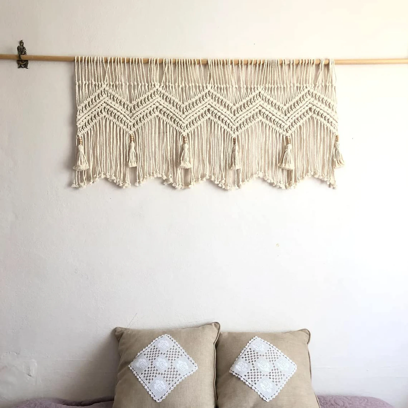 Macrame Valance Tapestry Hanging Large Hand-Woven Bohemian Tassel Curtain Home Decor Living Room Office Bedroom Wall Decor